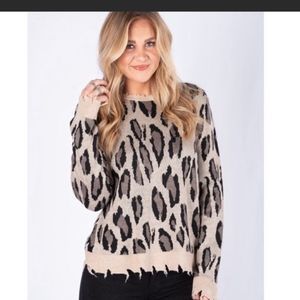 Anthropologie Fate Leopard Distressed Lightweight Sweater